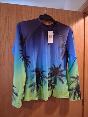 swim shirt, long sleeve Top , upf 50+, Tropical, Thump Holes XL, Unisex Attraco